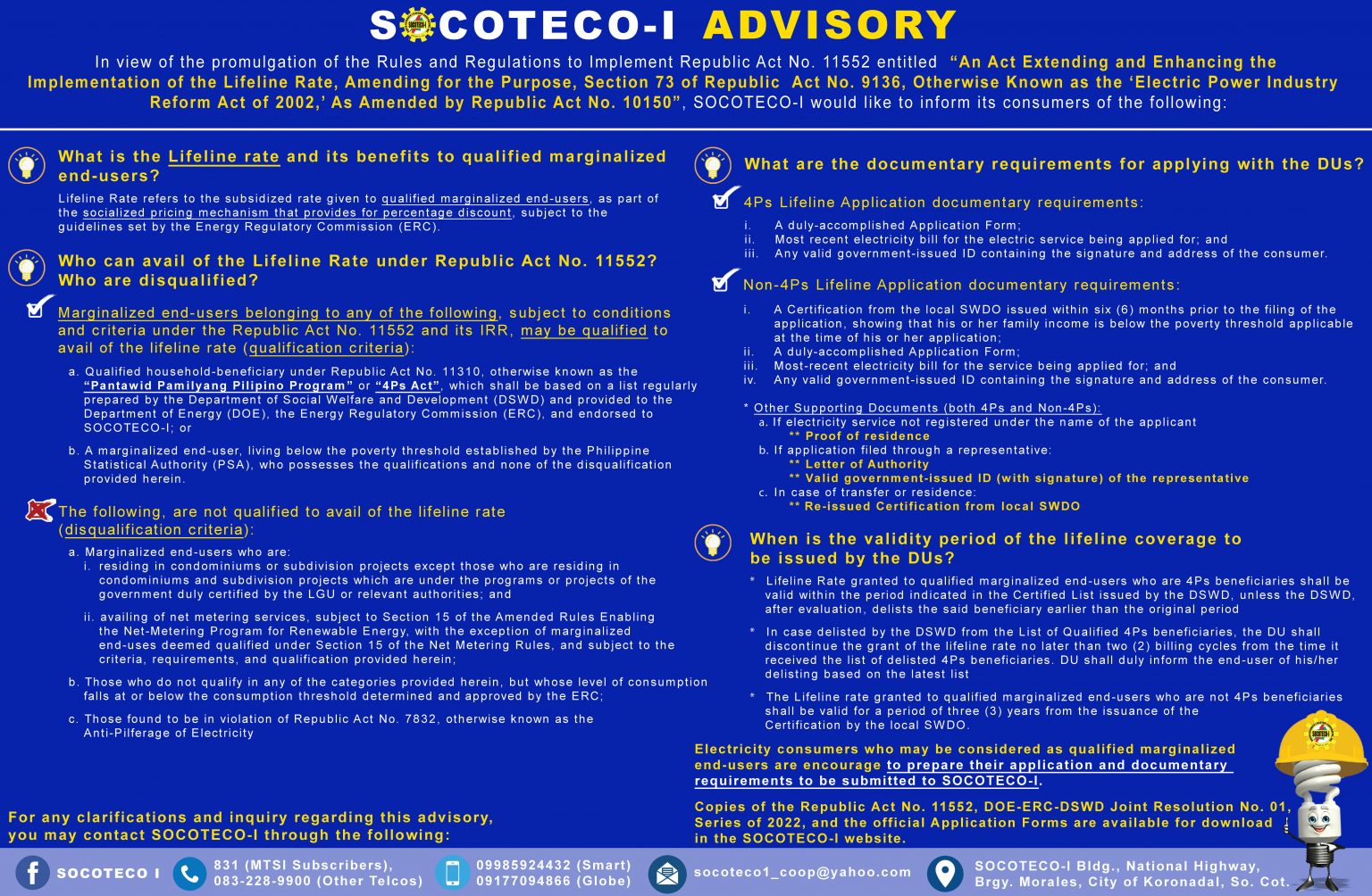 Please Read Socoteco I Advisory On The Implementation Of Ra No 11552 Lifeline Rate Socoteco 1 4437